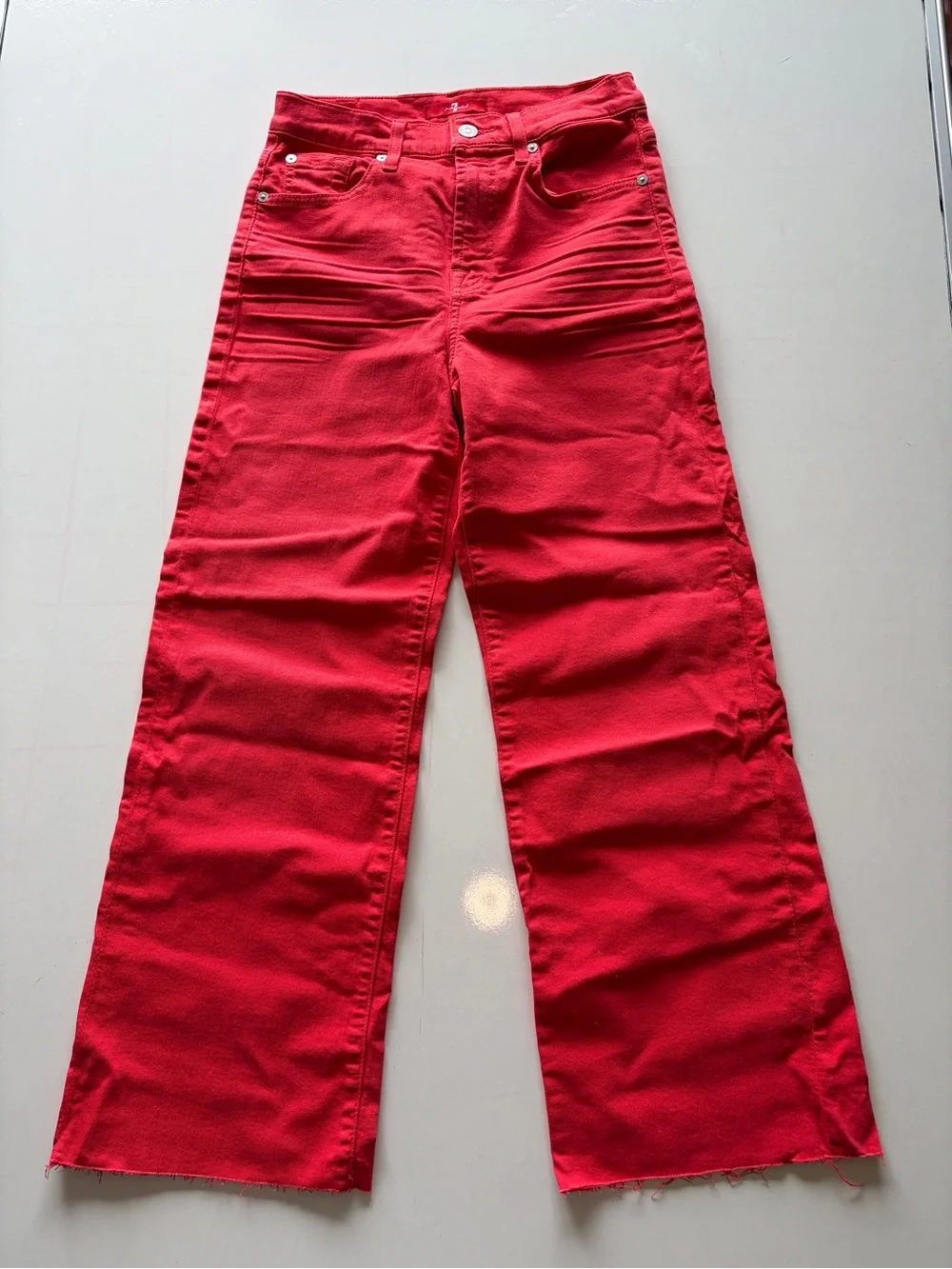 7 for all mankind red wide leg cropped denim jeans high rise women’s size 26 - Picture 2 of 9
